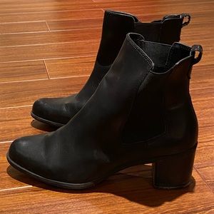 Black leather winter booties